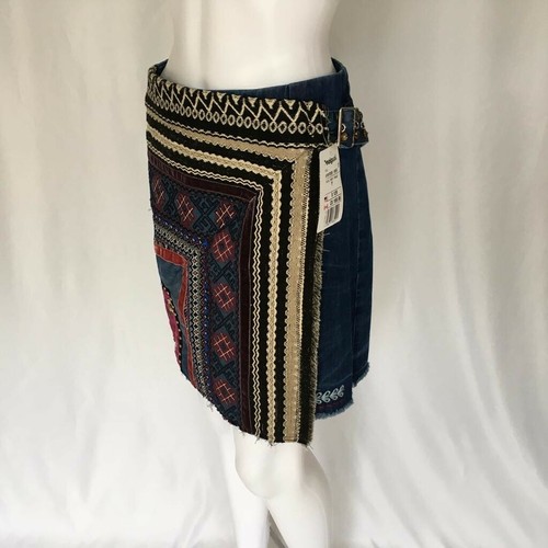 DESIGUAL GIRLS DENIM SKIRT BLUE/MULTI COLOR SIZE 28, GI 49 A - Picture 4 of 12