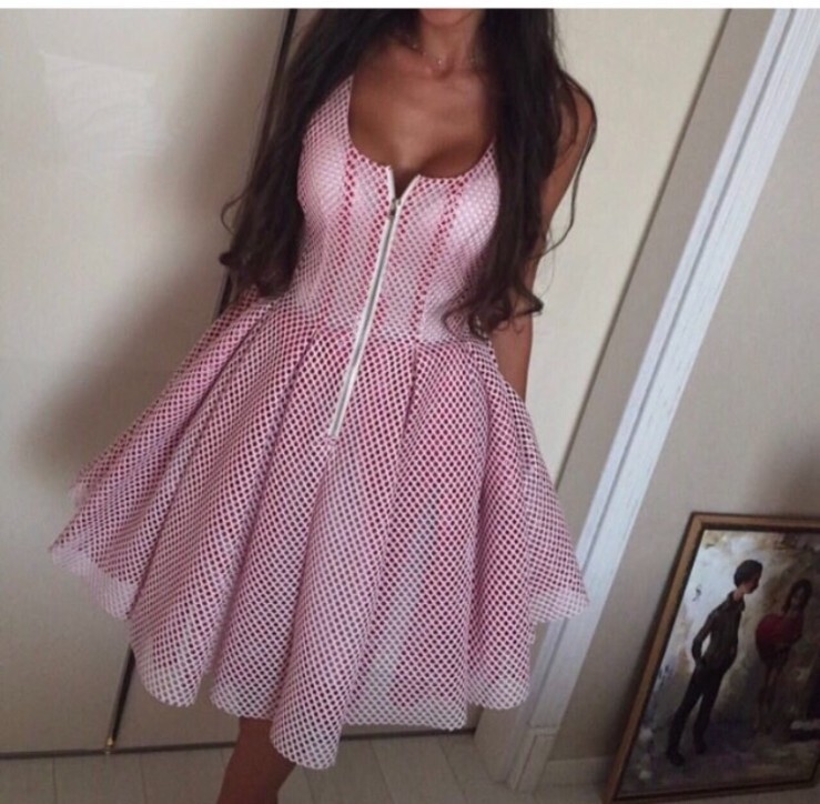 open lace back dress Maje Pink 100% Silk V Neck Short Sleeve Cutout Back Mini T Shirt Dress   Brie