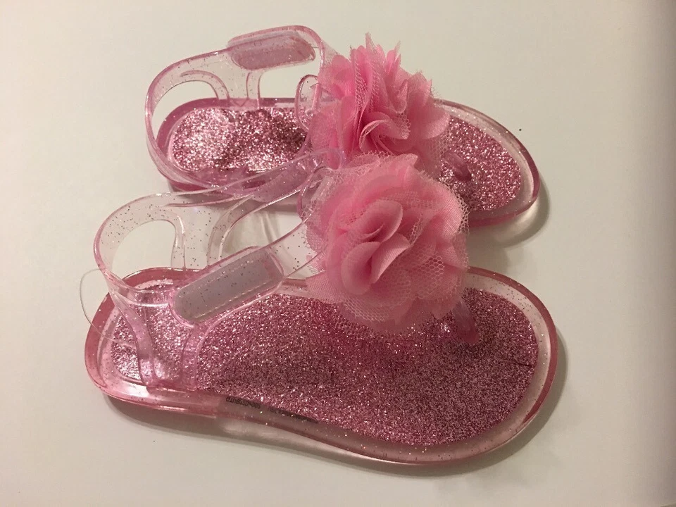 Girls Children Sandals Shoes Size 7 Pink Glitter Jelly Baby - Image 2 of 4