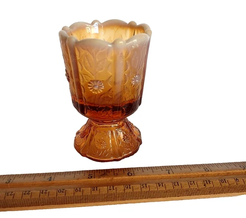 Vintage Fenton Daisy & Vine Amber Cameo Glass Toothpick Holder *3.5"