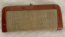 Vintage Baronet Tweed and Brown Leather Kiss Latch Clutch Wallet. 8