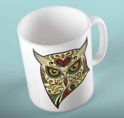 RARE SUGAR SKULL OWL bird animal CERAMIC MUG Sugar Skull OWL MINT