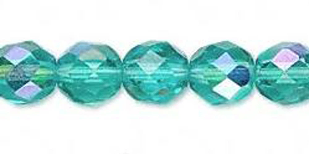 Olivine Green Transparent - 25 8mm Round Czech Glass Faceted Fire Polish Beads
