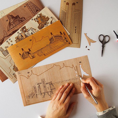 Japanese Wood Collage 3D-Art Handmade Kit Ukiyoe Hiroshige Tokaido Part1 30x21cm - Picture 3 of 9