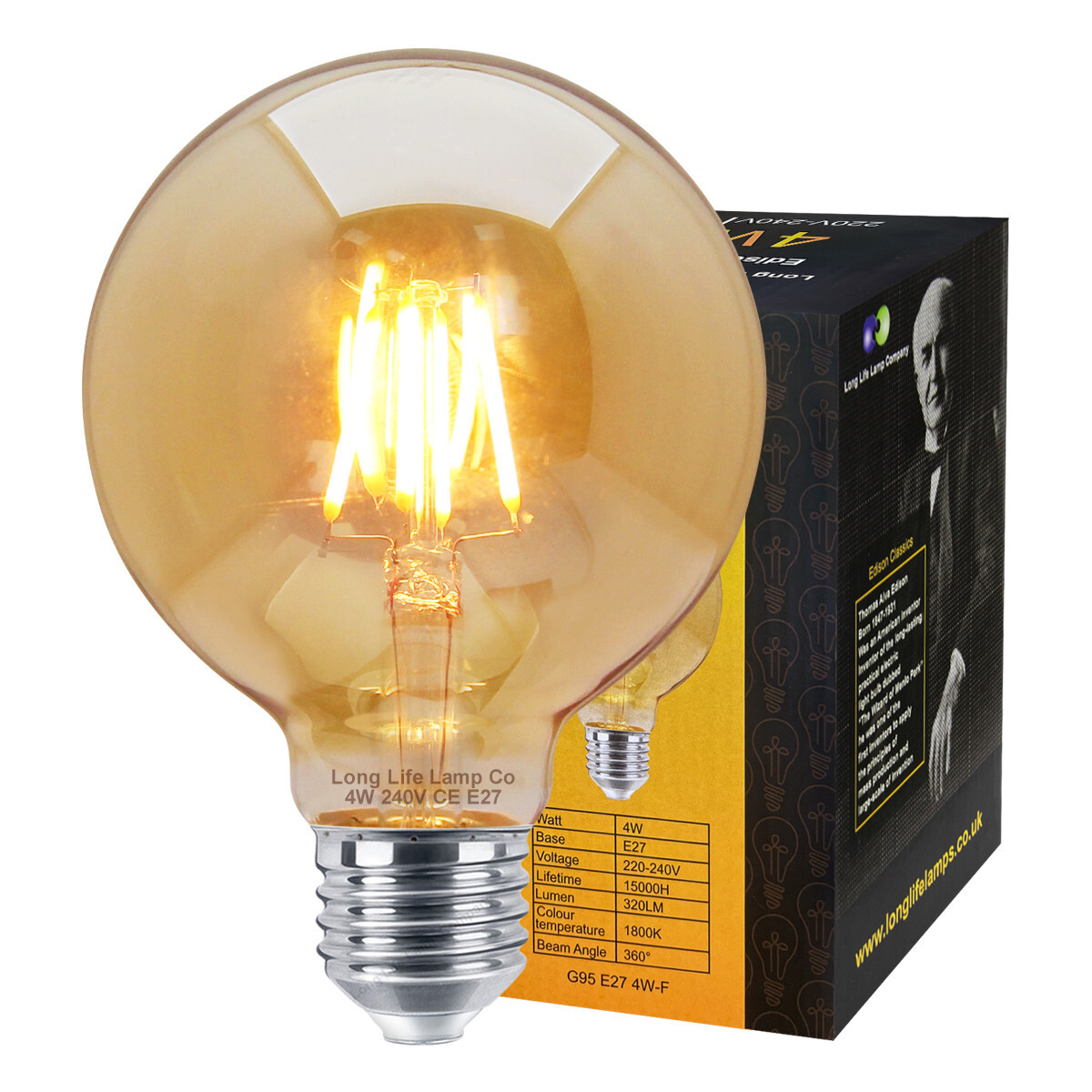 4W Vintage LED G95 Round Edison Filament Light Bulb E27 Screw