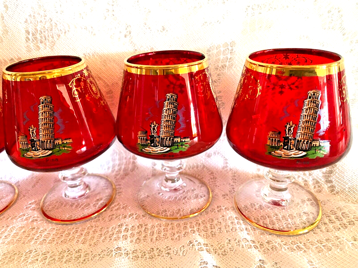 Vintage Ruby Red Pisa Italy Port Glasses/Snifters - Set of 5 | eBay