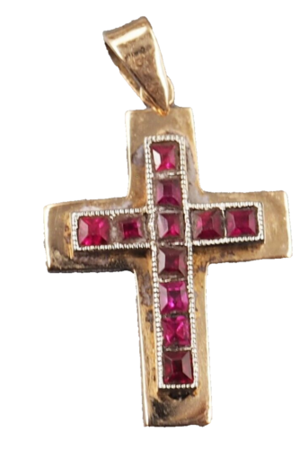 Timeless Elegance - 18ct Yellow & White Gold Ruby Cross Pendant - Picture 1 of 7