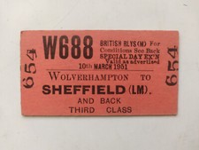 British Rail Train Ticket Special Day Ex'n Wolverhampton - Sheffield March 1951