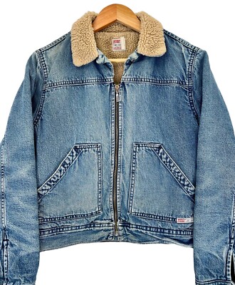 Vintage Levis Sherpa Jacket Medium Dry Goods 80s Blue Denim Levi