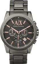 Armani Exchange AX2086 Men's Grey Stainless Bracelet Black Dial Date Watch BNIB