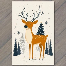 POSTCARD Christmas Reindeer Snowy Scene Festive Holiday Deer Lights Ornaments