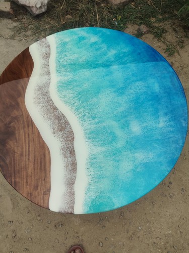 Handcrafted Ocean - Inspired Resin & Wood Coffee Table Round Coffee Table - Picture 6 of 6