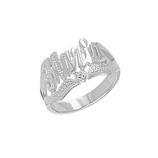 11mm size SNS522D Sterling Silver Pave Cut Heart Tail Half Rounded Name Ring