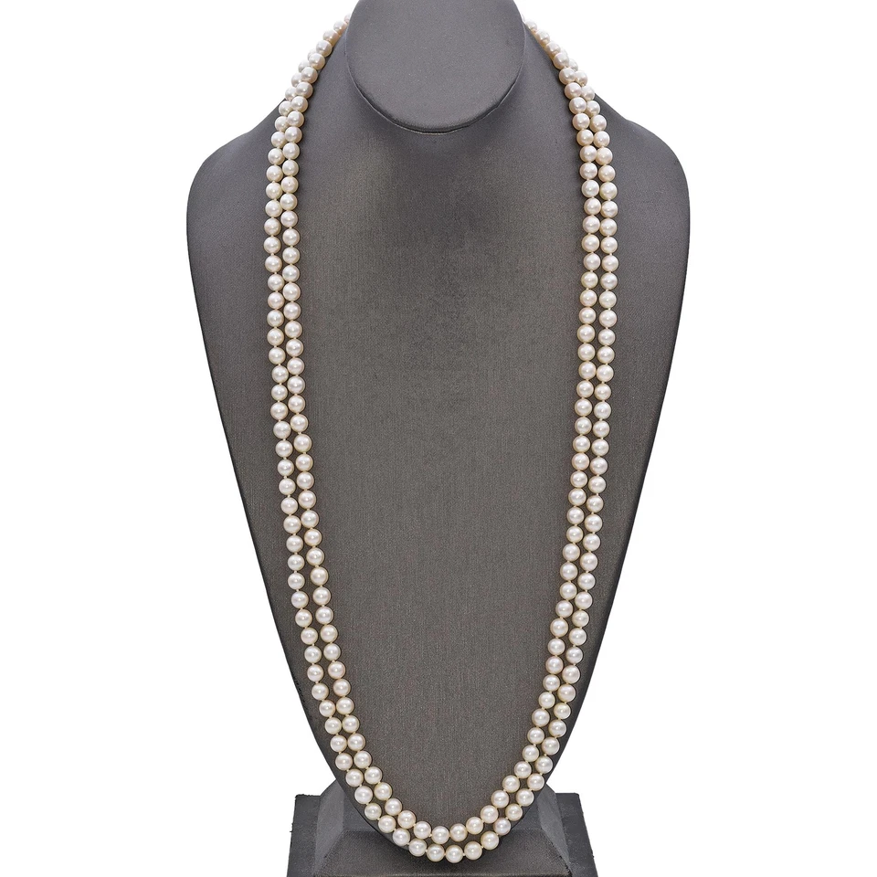 Double Strand Pearl Necklace with Yellow Gold Turquoise Clasp - Image 4 of 4