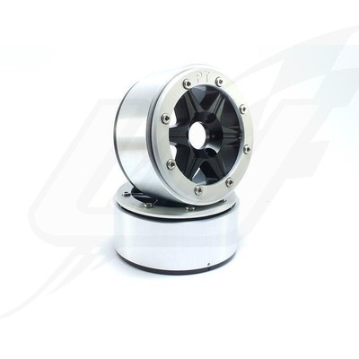 FR- Metsafil Beadlock Wheels SIXSTAR Black/Silver 1.9 (2) w/o Hub - MT5010BS