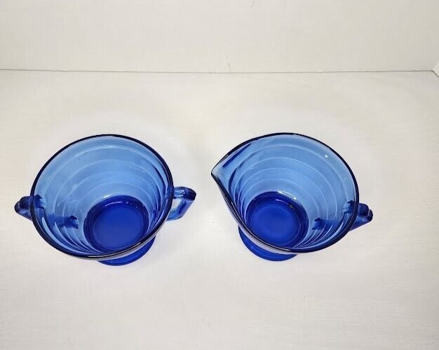 Vintage Hazel Atlas Depression Glass Cobalt Blue Creamer and Open sugar Bowl