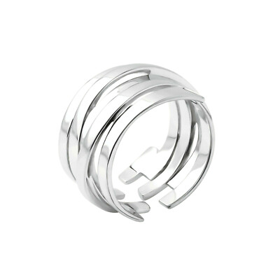 Sterling Silver Multi Band Crossover Strand Ring Open-End O Hallmarked
