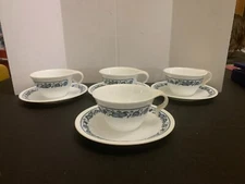Vintage Corelle Old Town Blue Cup and Saucer Set of 4