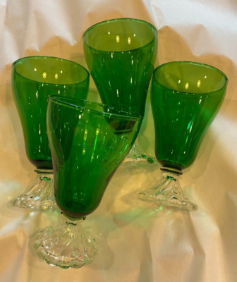 Anchor Hocking ''Inspiration'' / Burple ~ 4 Forest Green Water Goblets ~ Mint Cond