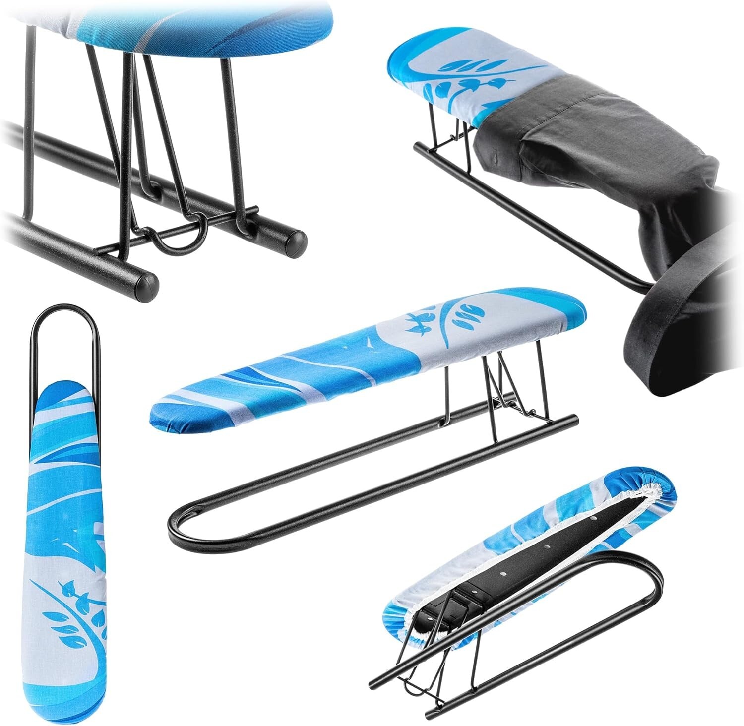 KADAX Kompaktes Ärmelbügelbrett 53x13cm, klappbar mit Schaumstoffbezug Schwarz