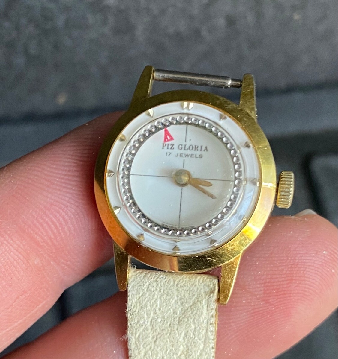 Vintage Piz Gloria Swiss Made 17 Jewels Watch Red Bezel Crystal Accents Dial Piz Gloria SWISS Vintage Cocktail Watch 17 Jewels (Not  main image 4