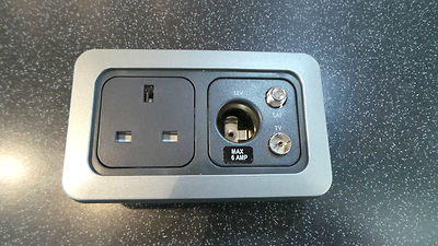 CBE/C-LINE 1 x 240V 3 Pin Steckdose + 12V/TV + SAT + GUNMETAL GREY SURROUND 
