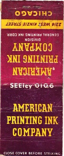 American Printing Ink Company, Chicago, Illinois Vintage Matchbook Cover