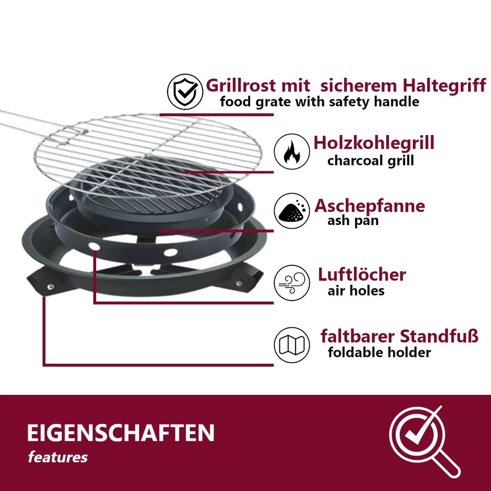 Campinggrill klappbar Holzkohlegrill tragbar – Mini Koffergrill Ø35cm Outdoor BB - Bild 2 von 4