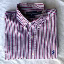 Ralph Lauren Men's 16 Large Classic Fit Dress Shirt Stripes Purple