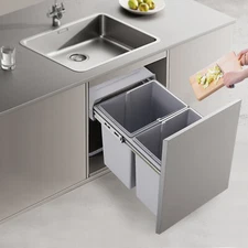 Kitchen Sliding Recycle Waste Bin, 40L Pullout Recycling Garbage Trash Can