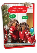 12 Funny Christmas Greeting Cards (1 Design, 12 Cards) - Watering The Tree