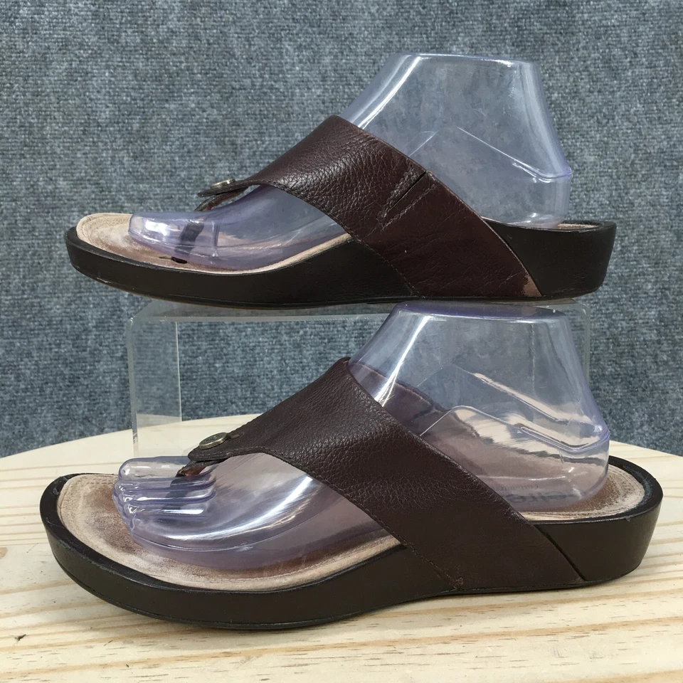 Sandalias Aetrex para mujer 9 tangas cuero marrón sin cordones informales punta abierta cómodas Foto 2 de 4