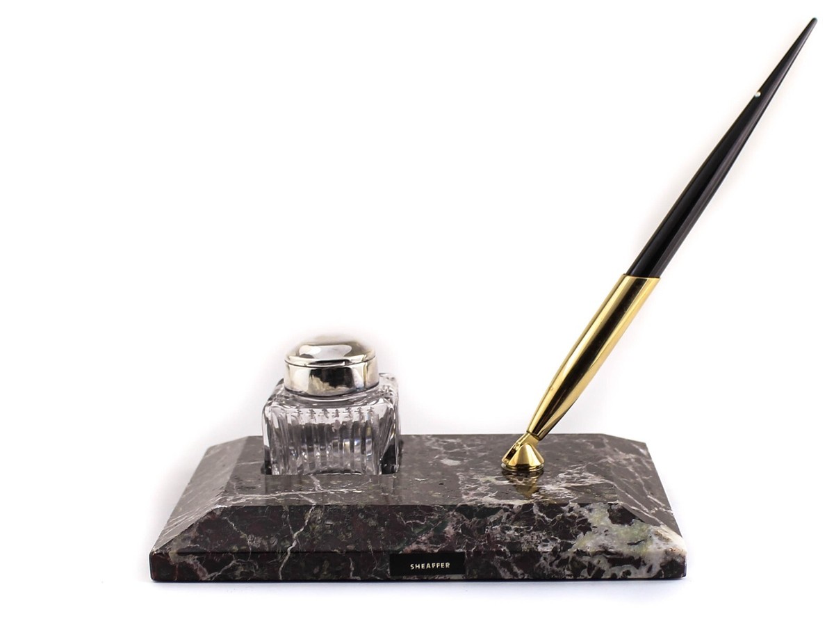 Vintage Sheaffer Fountain Pen Inkwell Marble Desk Set Floor Model