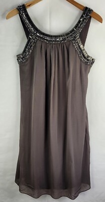 Espirit Dress Womens Size 6 Brown with Embellished Beaded Neckline Sleeveless 