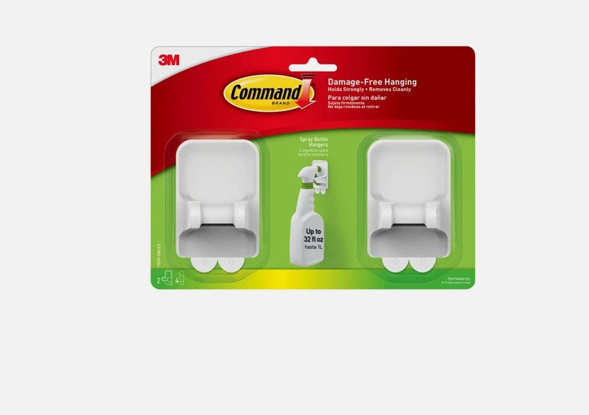 Command Spray Bottle Holder Set 2 White Hangers Damage Free 