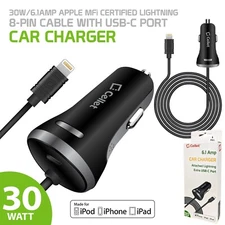 Cellet 30-Watt Apple MFi Certified Car Charger with extra USB-C Port