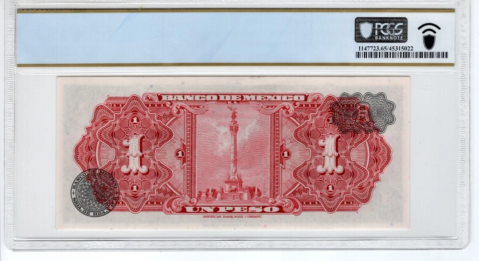 Mexico 1959 1 Peso PCGS Banknote UNC Gem 65 PPQ Pick 59e - Image 2 of 2