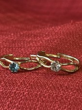 Two Gold-Toned Rings, Rhinestone, Blue And Clear, Adjustable