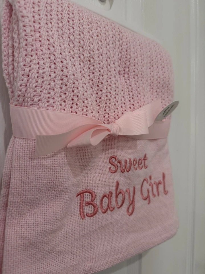 NUEVA Manta Bebé Little Me Rosa Algodón Bordada “Dulce Bebé Niña” Regalo Bebé Foto 2 de 4