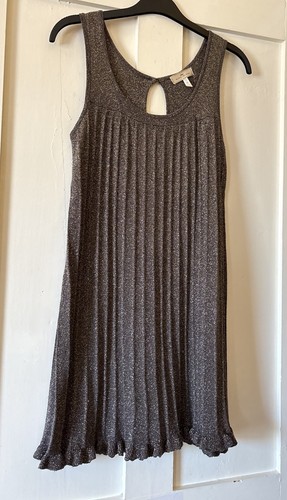 River Island Grey Gold Lurex Pleated Fluted Hem Dress UK12 L33" - Picture 6 of 6