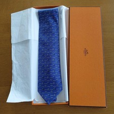 New Unused HERMES Neck Tie Blue Starfish and Fish Design 100 Silk Made in France