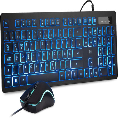 Rii Gaming Tastatur und Maus Set mit Kabel, 3 LED Hintergrundbeleuchtung QWER...