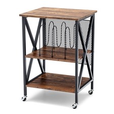 3-tier Rolling Turntable Stand Vinyl Record Storage Shelf w/3 Dividers Wheels