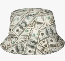 Bucket hat $100 dollar bills green color unis...
