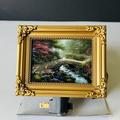 VTG Thomas Kinkade Bridge Of Faith Night Light Gold Frame Picture Original Box