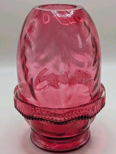 Fenton Country Cranberry Fairy Lamp Swirl pattern. Nice!