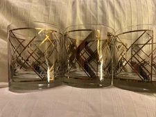 Georges Briard Low Ball Glass Mid Century MCM Gold And Silver Whiskey. Set of 3