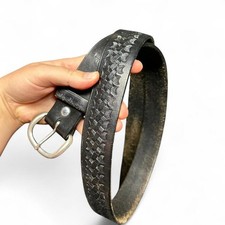Vintage Women Belt Unbranded 34 Black Leather Tooled Western Goth Wide Chunky