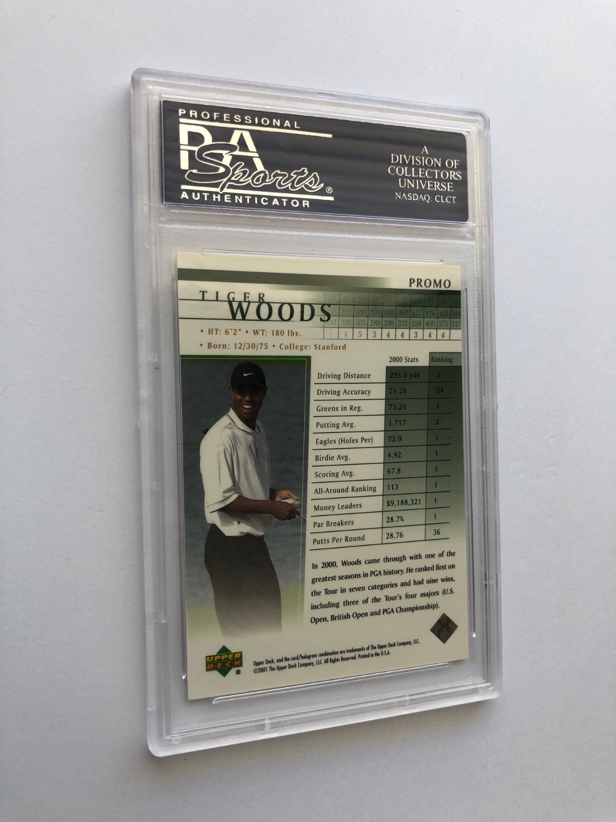 2001 Upper Deck Golf Promo Tiger Woods Gem Mint PSA 10 RC Rookie Card view 13