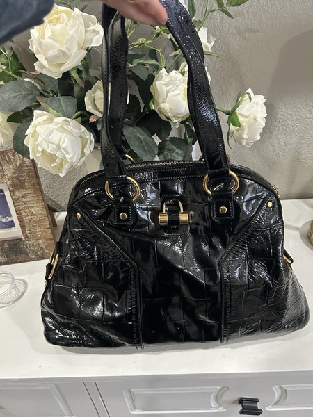 Vintage YSL Muse Patent Leather Satchel Handbag with Gold Hardware